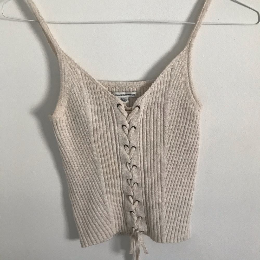 american eagle cream lace up sweater tank